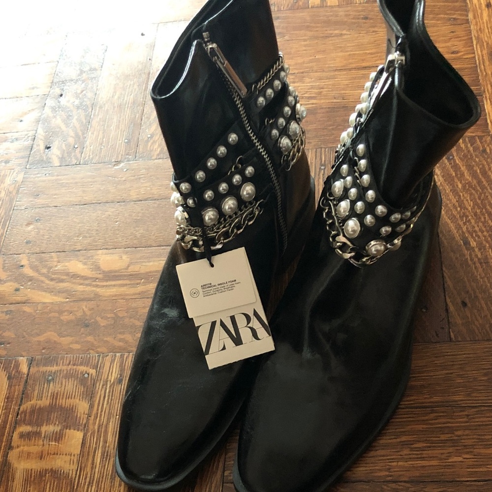 Zara Black Ankle Boots with Silver Studs